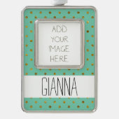 Chique Gouden Glam en Mint Stippen Verzilverd Omlijst Ornament (Voorkant)