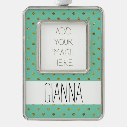 Chique Gouden Glam en Mint Stippen Verzilverd Omlijst Ornament (Voorkant)