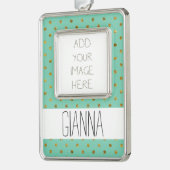 Chique Gouden Glam en Mint Stippen Verzilverd Omlijst Ornament (Links)