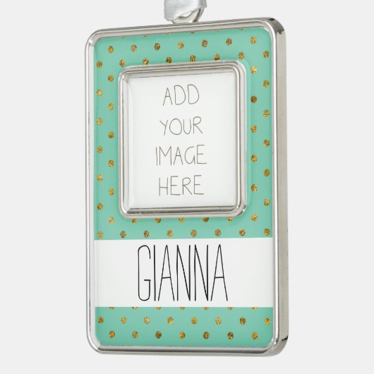 Chique Gouden Glam en Mint Stippen Verzilverd Omlijst Ornament (Links)