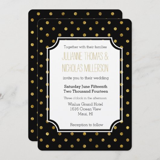 Chique Gouden Glam en Zwarte Stippen Bruiloft Kaart (Voorkant / Achterkant)