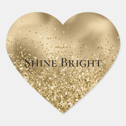 Chique Gouden Glam Glitter Bruiloft Hart Sticker (Voorkant)