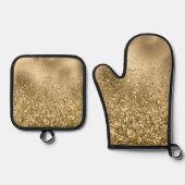 Chique Gouden Glam Glitzy Glitter Bruiloft Ovenwant & Pannenlap Set (Voorkant)