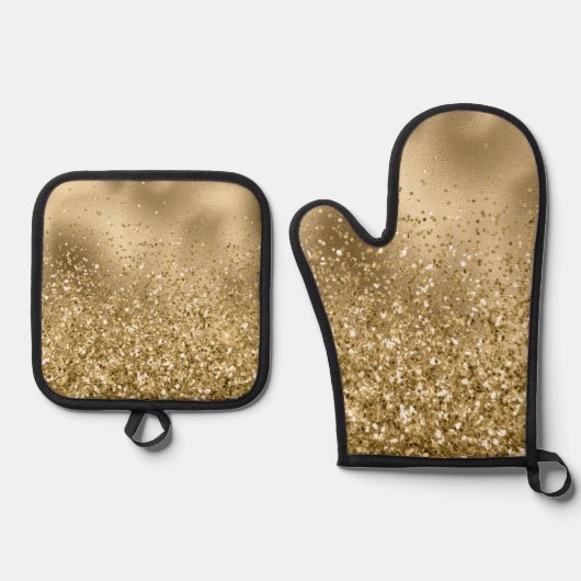 Chique Gouden Glam Glitzy Glitter Bruiloft Ovenwant & Pannenlap Set (Voorkant)