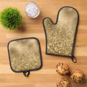 Chique Gouden Glam Glitzy Glitter Bruiloft Ovenwant & Pannenlap Set (Top down)
