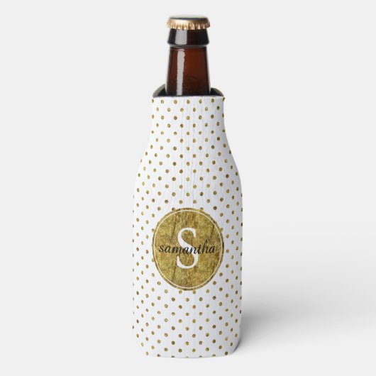 Chique Gouden Glam Stippen Monogram Flesjeskoeler (Fles Voorkant)