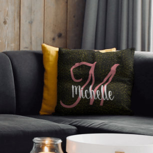 Chique gouden glinster roze monogram meisjesachtig kussen
