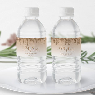Chique gouden glinsterende druppel 80ste verjaarda waterfles etiket