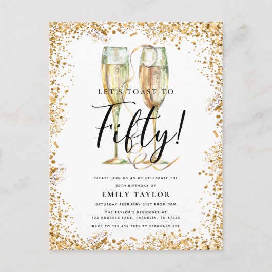 Chique gouden glitter 50ste verjaardagsfeestje uitnodiging briefkaart (Voorkant)