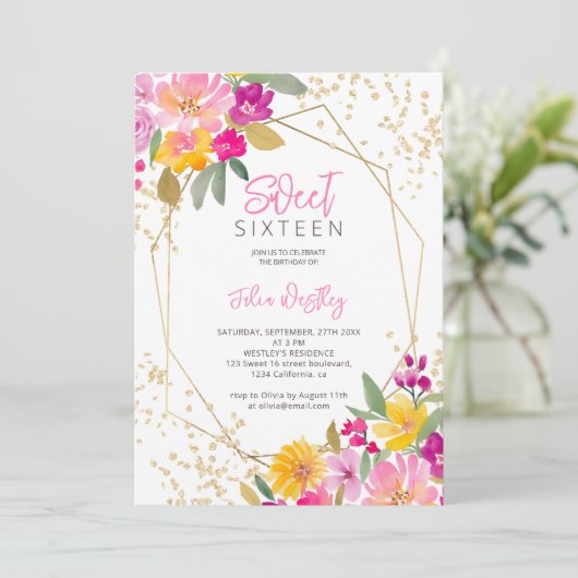 Chique gouden glitter bloemenfoto waterverf Sweet  Kaart (Staand voorkant)