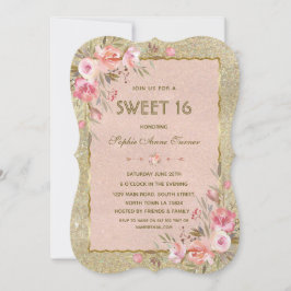 Chique gouden glitter blush bloemensweet sixteen-f kaart