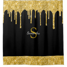 Chique Gouden Glitter Drip Glans Zwart Monogram Na