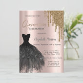 Chique gouden glitter druppels, jurk 15e verjaarda kaart (Staand voorkant)