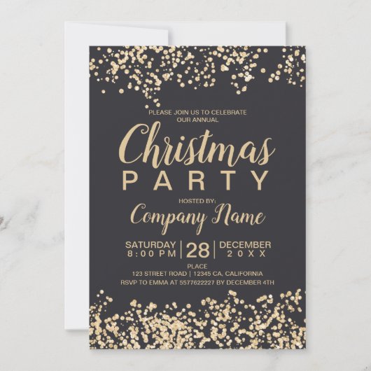 Chique gouden glitter grijs zakelijke kerstfeest kaart (Voorkant)