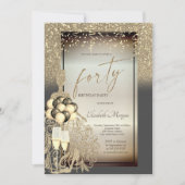 Chique gouden glitter jurk, ballonnen, 40e verjaar kaart (Voorkant)