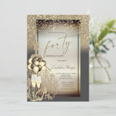 Chique gouden glitter jurk, ballonnen, 40e verjaar kaart (Staand voorkant)