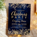 Chique gouden glitter marine zakelijk kerstfeest kaart<br><div class="desc">Elegante marineblauwe waterverf met een faux chique gouden glitter corporate kerst feestuitnodiging en chique gouden glitter confetti. Een eenvoudige en chique uitnodiging.</div>