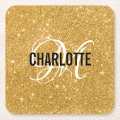Chique gouden glitter monogram naam kartonnen onderzetters (Voorkant)