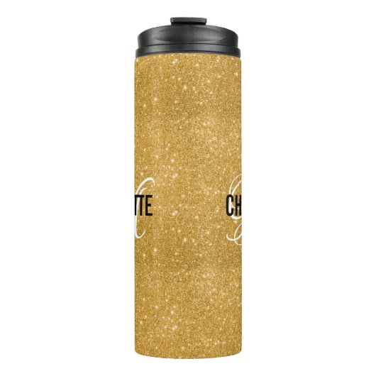 Chique gouden glitter monogram naam thermosbeker (Voorkant)