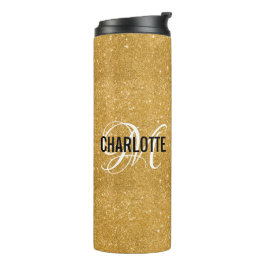 Chique gouden glitter monogram naam thermosbeker