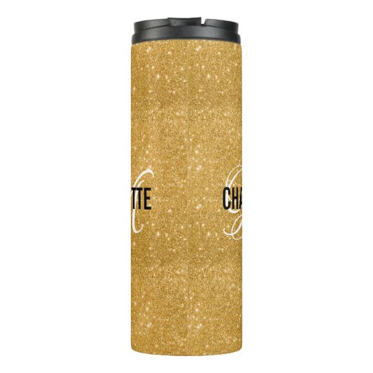 Chique gouden glitter monogram naam thermosbeker (Achterkant)