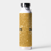 Chique gouden glitter monogram naam waterfles (Links)