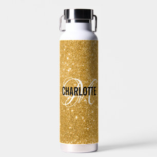 Chique gouden glitter monogram naam waterfles