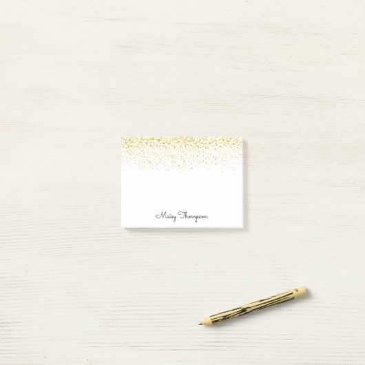 Chique gouden glitter naam post-it® notes (Op bureau)