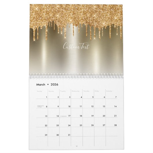 Chique gouden glitter ombre blush roze monogram kalender (Mar 2026)