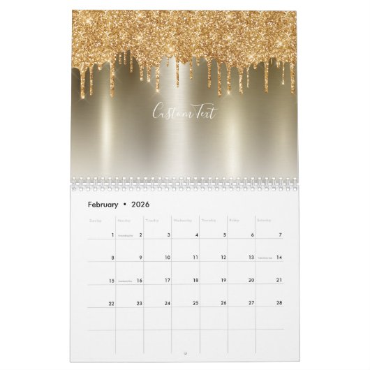 Chique gouden glitter ombre blush roze monogram kalender (Feb 2026)