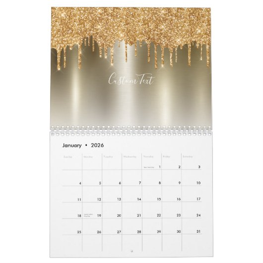 Chique gouden glitter ombre blush roze monogram kalender (Jan 2026)