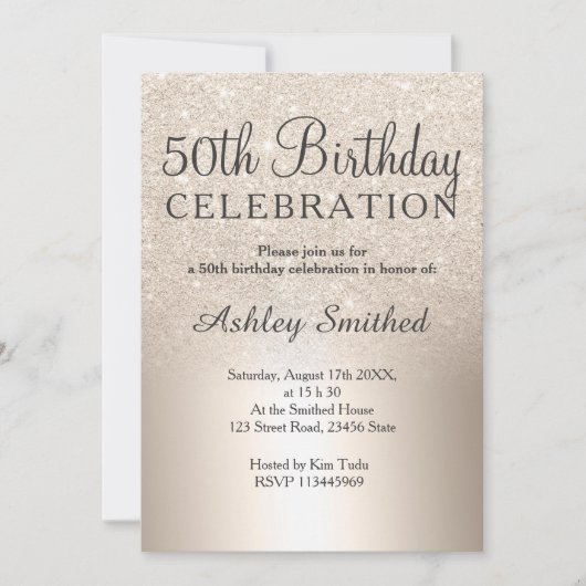 Chique Gouden Glitter Ombre Metallic 50ste Verjaar Kaart (Voorkant)