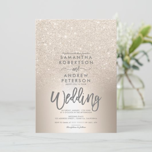 Chique gouden glitter ombre metallic folie grijs b kaart (Staand voorkant)