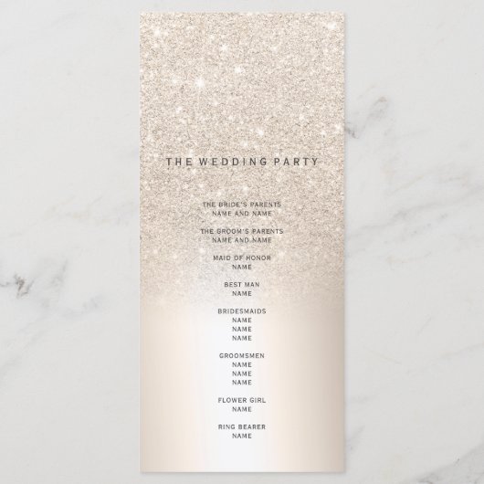 Chique gouden glitter ombre metallic folie program programmakaart (Achterkant)