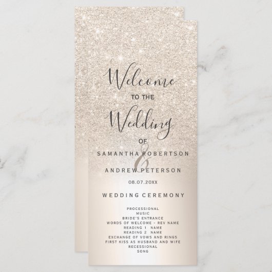 Chique gouden glitter ombre metallic folie program programmakaart (Voorkant / Achterkant)