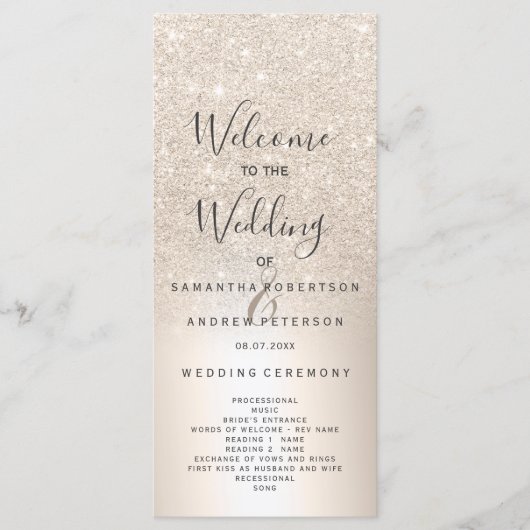 Chique gouden glitter ombre metallic folie program programmakaart (Voorkant)