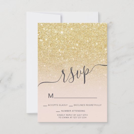 Chique gouden glitter ombre RSVP blush roze Sweet Kaart (Voorkant)