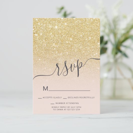 Chique gouden glitter ombre RSVP blush roze Sweet  Kaart (Staand voorkant)