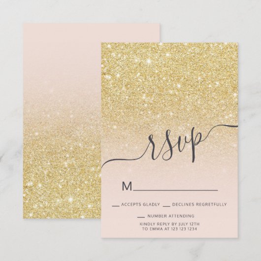 Chique gouden glitter ombre RSVP blush roze Sweet  Kaart (Voorkant / Achterkant)