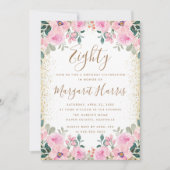 Chique Gouden Glitter Roze Bloemen 80ste Tachtig V Kaart (Voorkant)