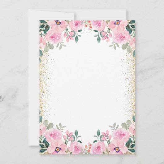 Chique Gouden Glitter Roze Bloemen 80ste Tachtig V Kaart (Achterkant)