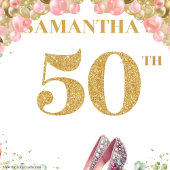 Chique gouden glitter roze hoge hakken voor 50e ve wandkleed