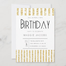 Chique gouden glitter strepen verjaardagsfeestje kaart