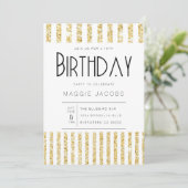 Chique gouden glitter strepen verjaardagsfeestje kaart (Staand voorkant)