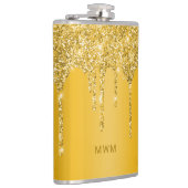 Chique Gouden Glitterdruppels Glans Monogram Heupfles (Rechts)