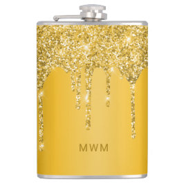 Chique Gouden Glitterdruppels Glans Monogram Heupfles