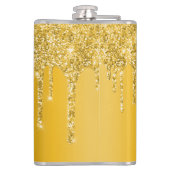 Chique Gouden Glitterdruppels Glans Monogram Heupfles (Achterkant)