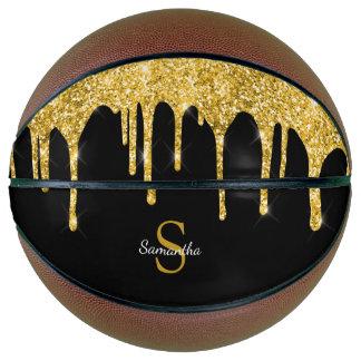 Chique Gouden Glitterdruppels Glans Zwart Monogram Basketbal
