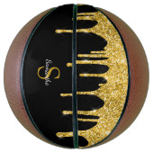 Chique Gouden Glitterdruppels Glans Zwart Monogram Basketbal (Verticaal)