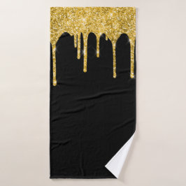 Chique Gouden Glitterdruppels Glanzen Zwart Bad Handdoek